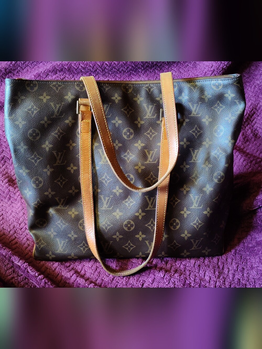 Louis Vuitton Monogram Canvas Mezzo Tote Bag in Brown with Tan Straps